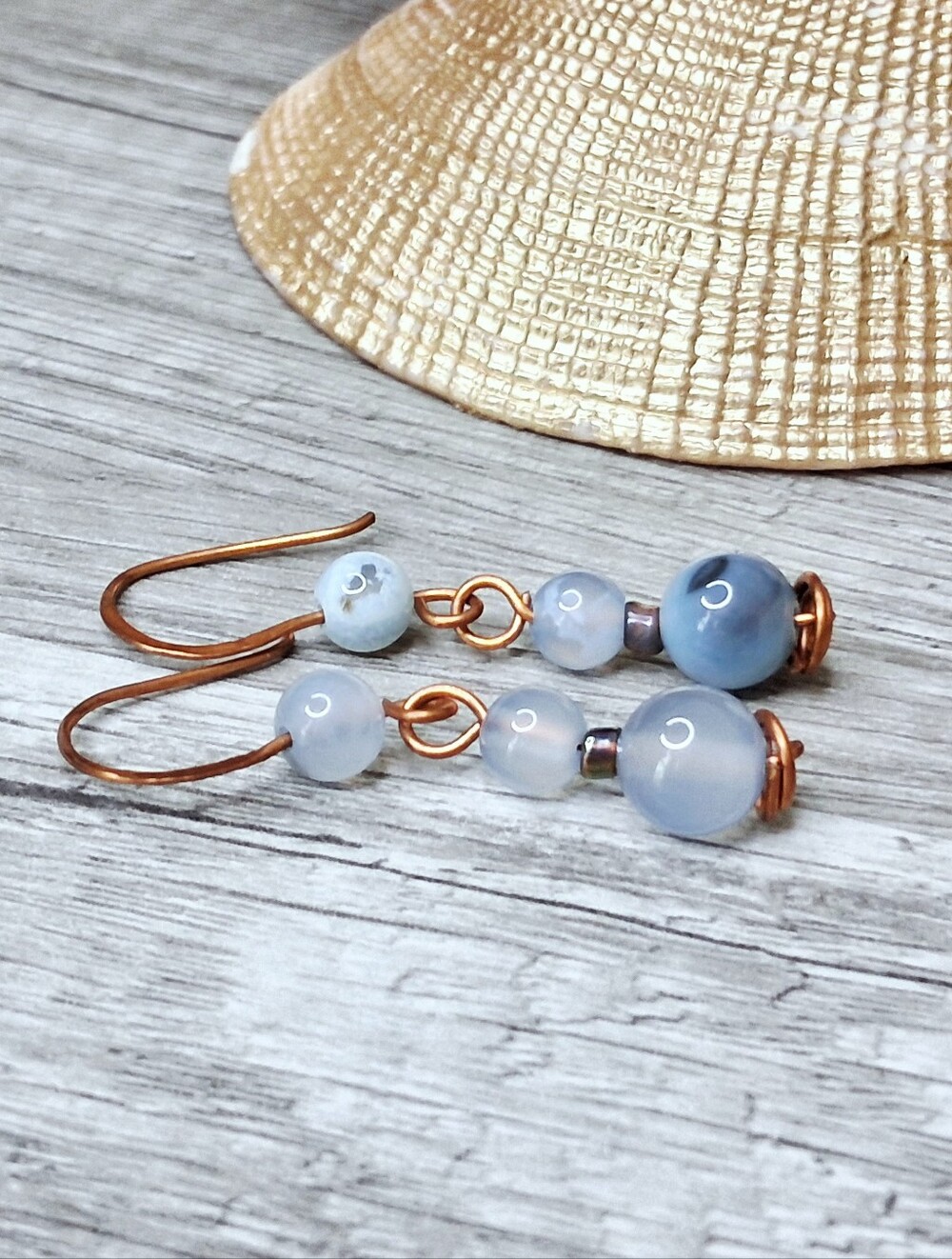Blue Lace Agate Earrings with Copper Accents